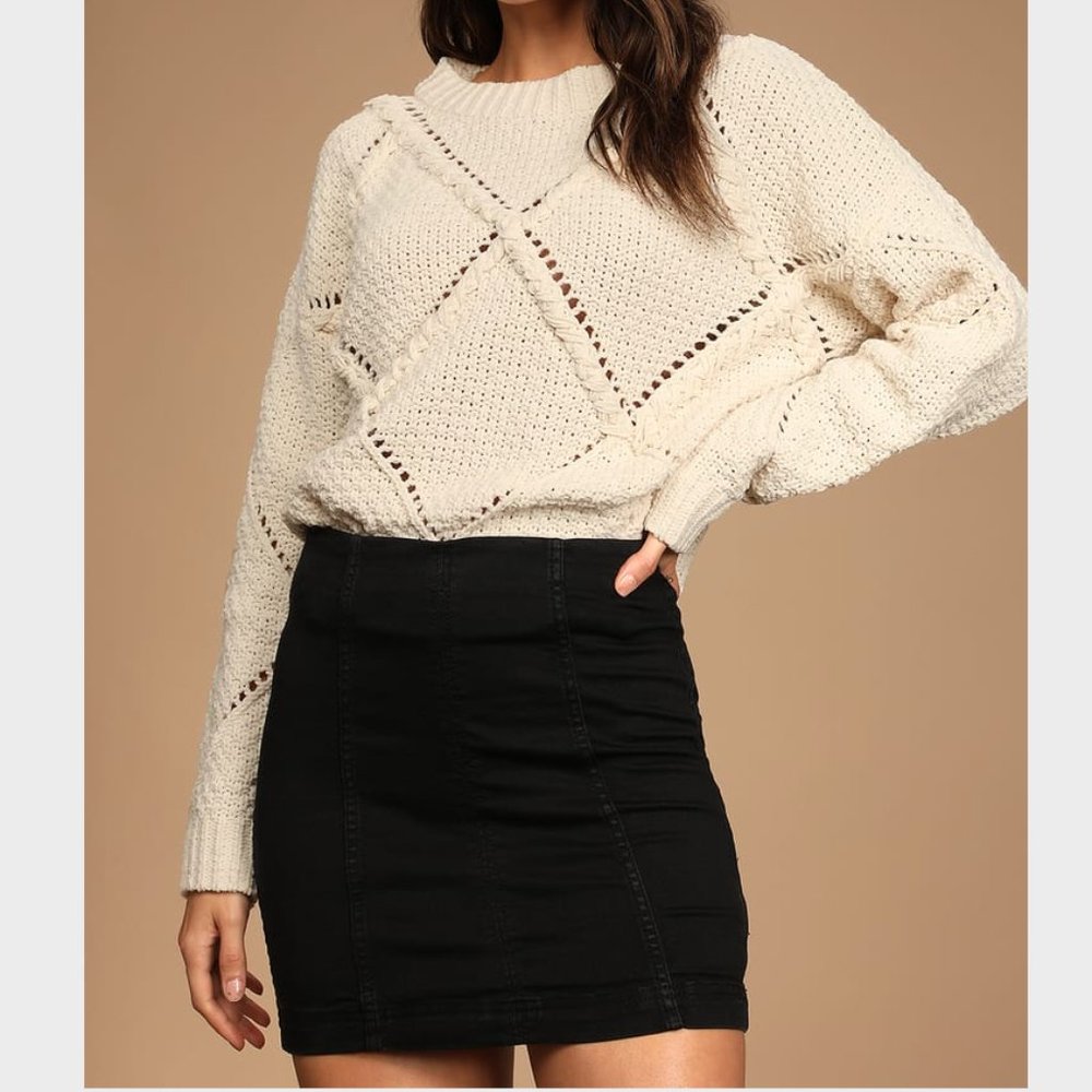 Free People Modern Femme Black Denim Mini Skirt - Size 2
